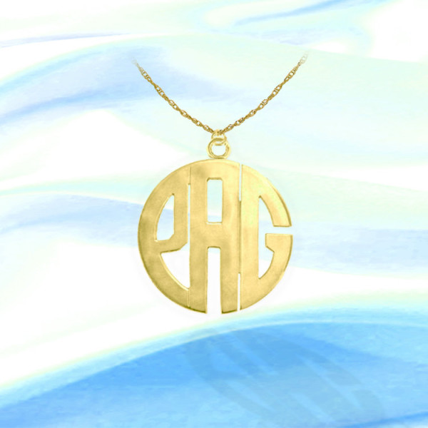 Monogram Necklace - 1 inch 18k Gold Plated Sterling Silver Handcrafted Initial Necklace - Made in USA