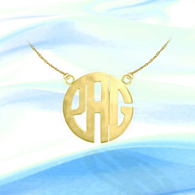 Monogram Necklace - 1 inch 18k Gold Plated Sterling Silver Handcrafted Monogram Necklace - Made in USA