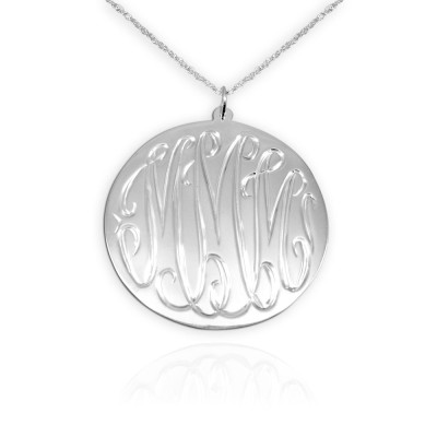 Monogram Necklace - 1 inch Sterling Silver Hand Engraved - Personalized Initial Monogram - Made in USA