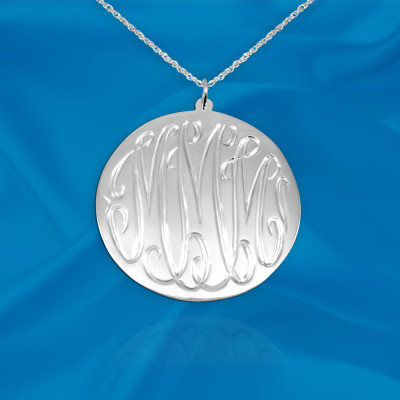 Monogram Necklace - 1 inch Sterling Silver Hand Engraved - Personalized Initial Monogram - Made in USA