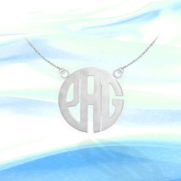 Monogram Necklace - 1 inch Sterling Silver Handcrafted - Personalized Monogram Necklace - Made in USA