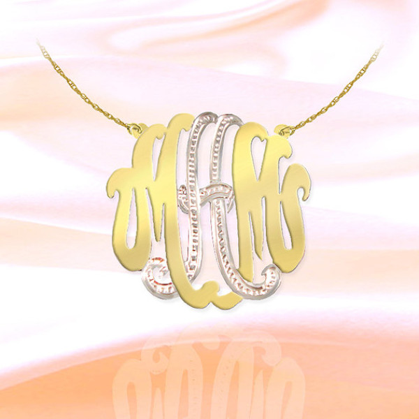 Monogram Necklace - 1.25 inch 18k Gold Plated Sterling Silver Handcrafted - Personalized Monogram - Made in USA