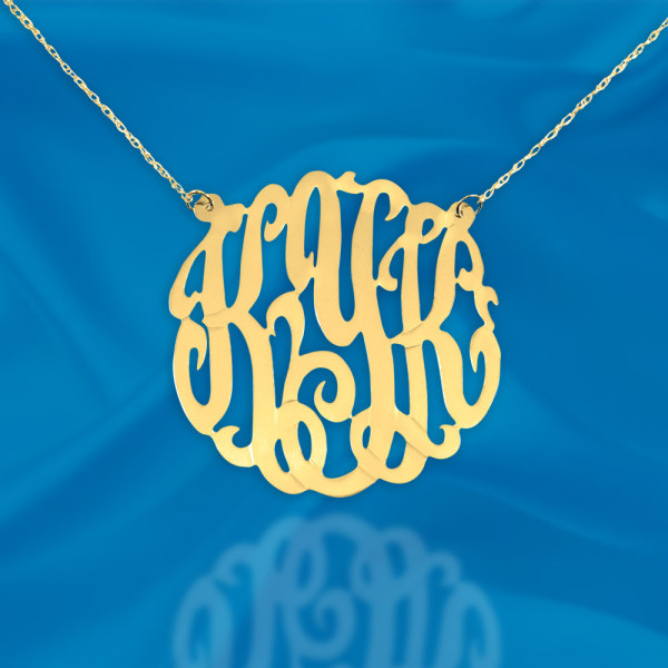Monogram Necklace - 1.25 inch 18k Gold Plated Sterling Silver Handcrafted Personalized Monogram Necklace - Made in USA