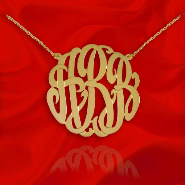 Monogram Necklace - 1.25 inch Handcrafted Designer - 18k Gold Plated Sterling Silver - Personalized Monogram Initial Necklace - Made in USA