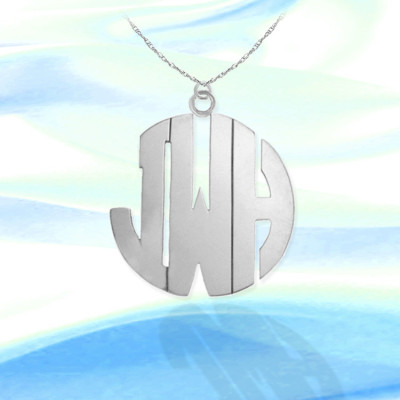 Monogram Necklace - 1.25 inch Sterling Silver Handcrafted - Personalized Initial Necklace - Made in USA