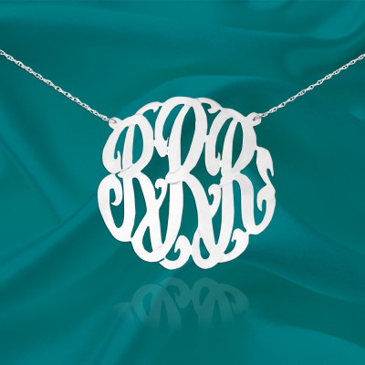 Monogram Necklace - 1.25 inch Sterling Silver Personalized Monogram Initial Necklace - Made in USA