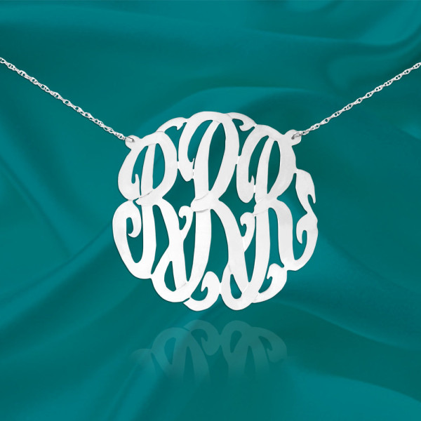 Monogram Necklace - 1.25 inch Sterling Silver Personalized Monogram Initial Necklace - Made in USA