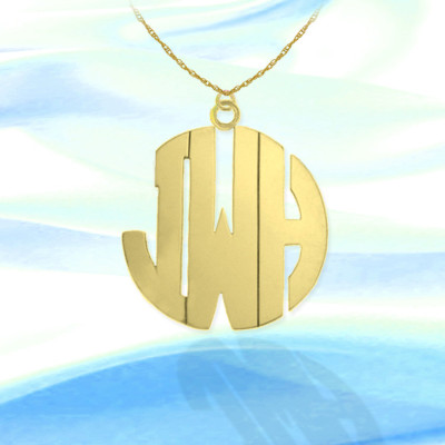 Monogram Necklace - 1.5 inch 18k Gold Plated Sterling Silver Handcrafted - Personalized Monogram - Initial Necklace - Made in USA
