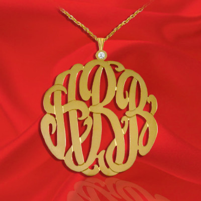 Monogram Necklace - 1.5 inch 18k Gold Plated Sterling Silver Handcrafted Personalized Birthstone Monogram - Made in USA
