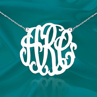 Monogram Necklace - 1.5 inch Silver Handcrafted Personalized Monogram Necklace - Monogram Initial Necklace - Made in USA