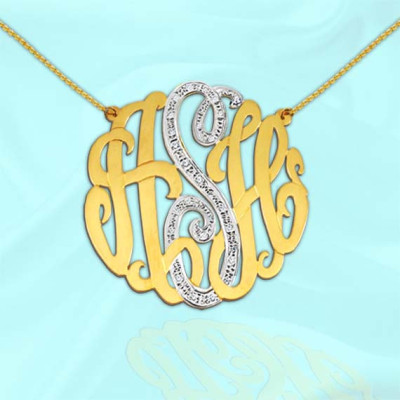 Monogram Necklace - 1.5 inch Sterling Silver 18k Gold Plated Handcrafted Designer - Initial Necklace - CZ Monogram Necklace - Made in USA