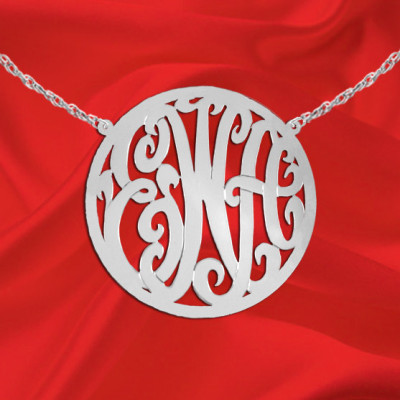 Monogram Necklace - 1.5 inch Sterling Silver Handcrafted Designer Personalized Monogram Necklace - Made in USA