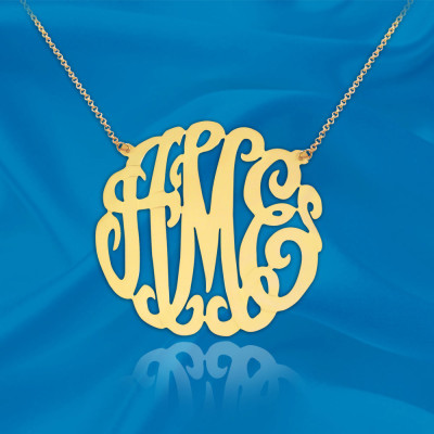 Monogram Necklace - 1.75 inch 18k Gold Plated Sterling Silver Handcrafted Initial Monogram Necklace - Made in USA