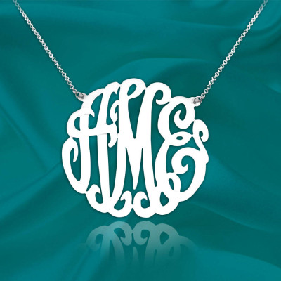 Monogram Necklace - 1.75 inch Handcrafted Designer Sterling Silver Monogram Necklace - Made in USA