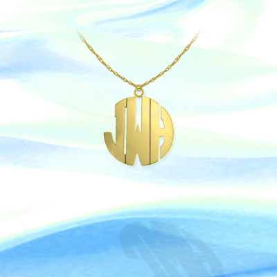 Monogram Necklace - .5 inch 18k Yellow Gold Handcrafted Designer Initial Monogram Necklace - Made in USA