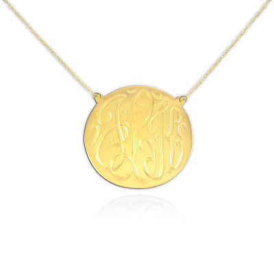 Monogram Necklace - .5 inch 18k Gold Plated Sterling Silver - Hand Engraved Initial Necklace - Made in USA