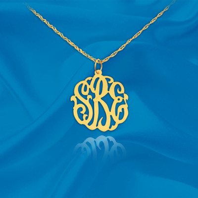 Monogram Necklace - .5 inch 18k Gold Plated Sterling Silver Handcrafted - Personalized Monogram Initial Necklace - Made in USA