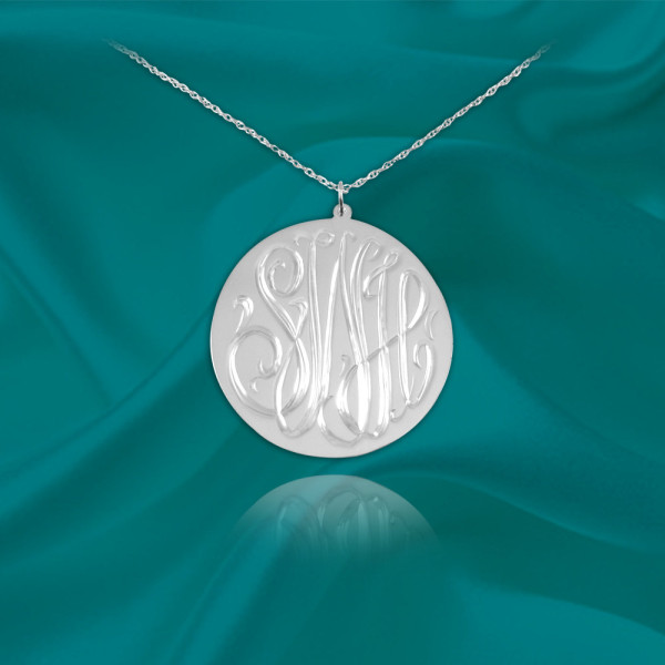 Monogram Necklace - .5 inch Sterling Silver Hand Engraved - Personalized Initial Necklace - Made in USA