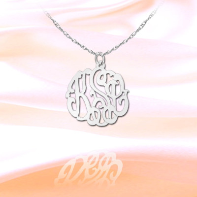 Monogram Necklace - .5 inch Sterling Silver Handcrafted Personalized Monogram Necklace - Made in USA