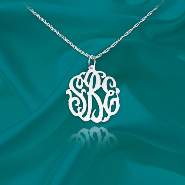 Monogram Necklace - .5 inch Sterling Silver Handcrafted Personalized Monogram Necklace - Made in USA