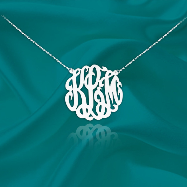 Monogram Necklace - .75 inch Monogram - Sterling Silver - Handcrafted Designer - Silver Initial Necklace - Made in USA