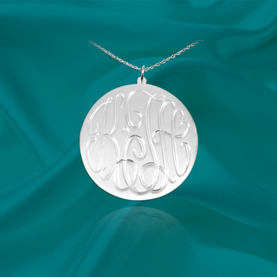 Monogram Necklace - .75 inch Sterling Silver - Hand Engraved Personalized Monogram - Initial Necklace - Made in USA