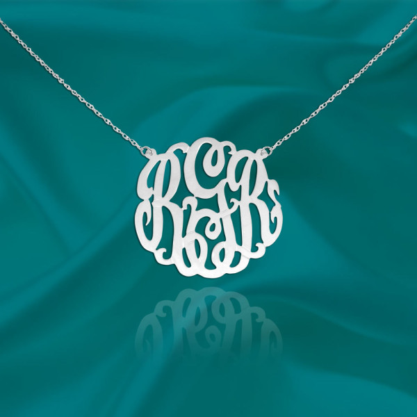 Monogram Necklace - .75 inch Sterling Silver Handcrafted Personalized Monogram Initial Necklace - Made in USA