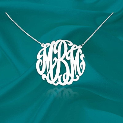 Monogram Necklace - Sterling Silver 1 inch Personalized Monogram- Initial Necklace - Made in USA