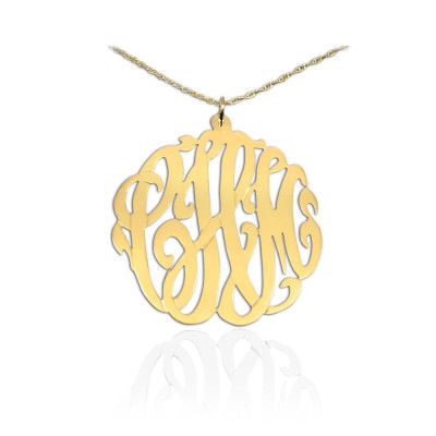 Monogram Necklace 1 1/2 inch 18k Gold Plated Silver Handcrafted Initial Necklace - Made in USA