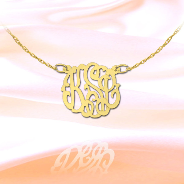 Monogram Necklace -.5 inch 18k Gold Plated Sterling Silver Personalized Monogram Handcrafted Designer Initial Necklace - Made in USA