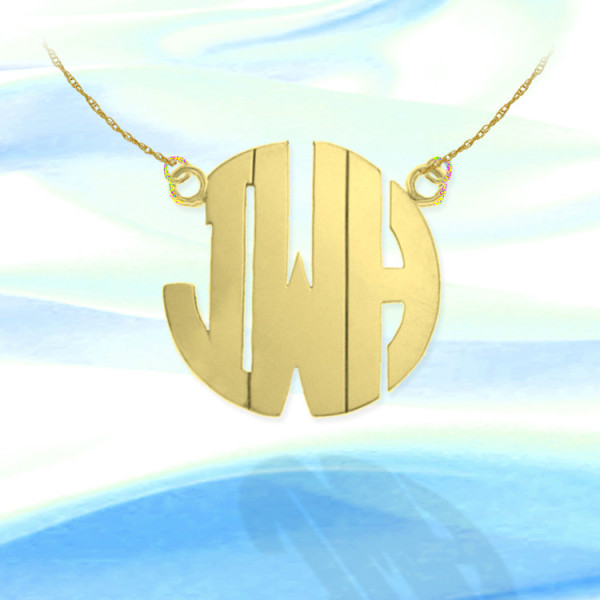 Monogram Necklace 1 1/2 inch 18k Gold Plated Sterling Silver Handcrafted Personalized Initial Necklace - Made in USA