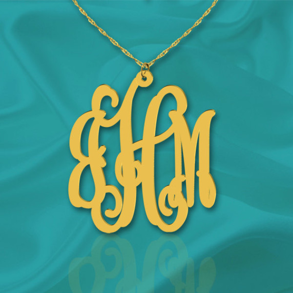 Monogram Necklace 1 1/2 inch 18k Gold Plated Sterling Silver Handcrafted Personalized Initial Necklace - Made in USA