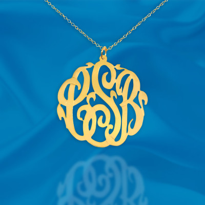 Monogram Necklace 1 inch 18k Gold Plated Silver Personalized Monogram Necklace - Made in USA