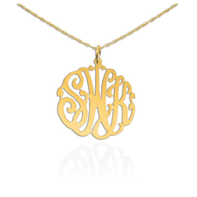 Monogram Necklace 1 inch 18k Gold Plated Silver Personalized Monogram Necklace - Made in USA