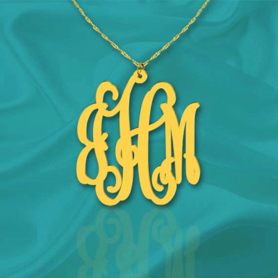 Monogram Necklace 1 inch 18k Gold Plated Sterling Silver Handcrafted Personalized Initial Necklace - Made in USA