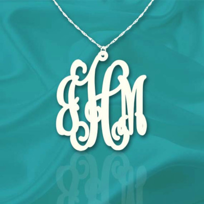 Monogram Necklace 1 inch Sterling Silver Handcrafted Personalized Initial Necklace - Made in USA