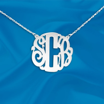 Monogram Necklace 1 inch Sterling Silver Personalized Initial Necklace - Made in USA