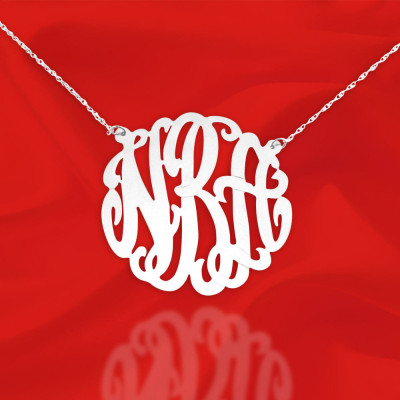 Monogram Necklace 1.25 inch .925 Sterling Silver Initial Necklace Handcrafted Designer Personalized Monogram Necklace - Made in USA