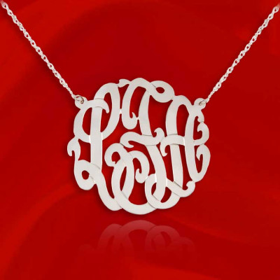 Monogram Necklace 1.25 inch .925 Sterling Silver Initial Necklace Handcrafted Designer Personalized Monogram Necklace - Made in USA