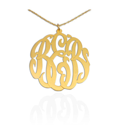 Monogram Necklace 1.25 inch Personalized Initial 18k Gold Plated Silver Initial necklace - Made in USA