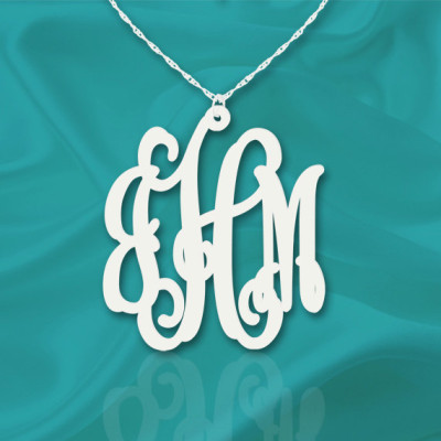 Monogram Necklace 1.25 inch Sterling Silver Handcrafted Personalized Initial Necklace - Made in USA