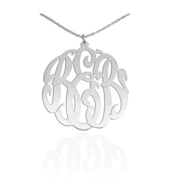 Monogram Necklace 1.25 inch Sterling Silver Initial Monogram Personalized Initial Necklace - Made in USA
