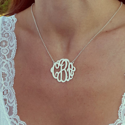 Monogram Necklace, 1.2", Sterling Silver, Monogrammed Gifts, Personalized gift, Christmas Gift