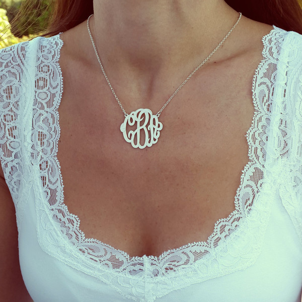 Monogram Necklace, 1.2", Sterling Silver, Monogrammed Gifts, Personalized gift, Christmas Gift