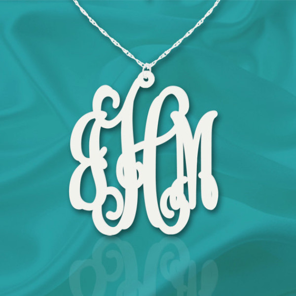 Monogram Necklace 1.5 inch Sterling Silver Handcrafted Personalized Initial Necklace - Made in USA