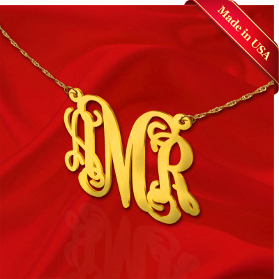 Monogram Necklace 3/4 inch 18k Gold Plated Sterling Silver Handcrafted Personalized Initial Necklace - Made in USA
