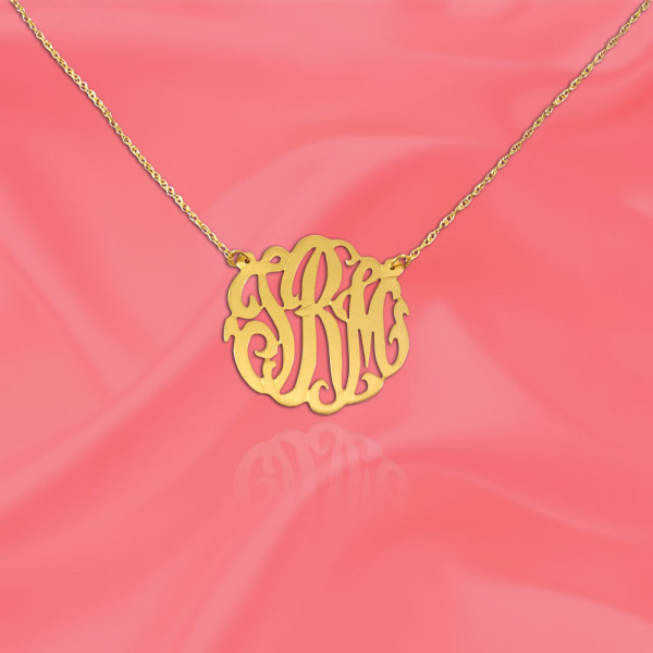 Monogram Necklace .5 inch 18k Yellow Gold Handcrafted Personalized Initial Necklace - Made in USA