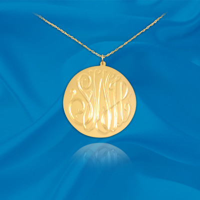 Monogram Necklace .5 inch 18k Gold Plated Sterling Silver Hand Engraved Personalized Initial Necklace - Made in USA
