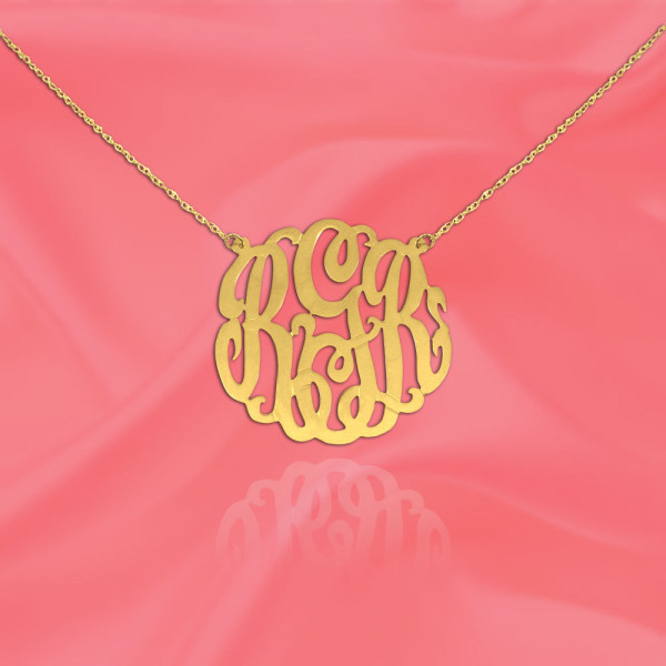 Monogram Necklace .75 inch Handcrafted Designer 18k Gold Plated Silver Monogram Initial Necklace - Made in USA