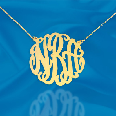 Monogram Necklace Gold - 1.25 inch Handcrafted Designer - 18k Gold Plated Sterling Silver - Personalized Initial Necklace - Made in USA